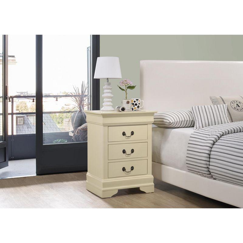 Passion Furniture Louis Philippe 3-Drawer Beige Nightstand (29 in. H x 21 in. W x 16 in. D)
