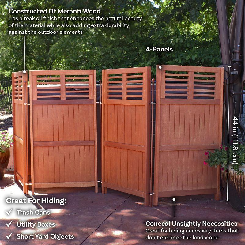 Sunnydaze Outdoor Patio or Porch Meranti Wood with Teak Oil Finish Folding Privacy Screen Fence - 44"