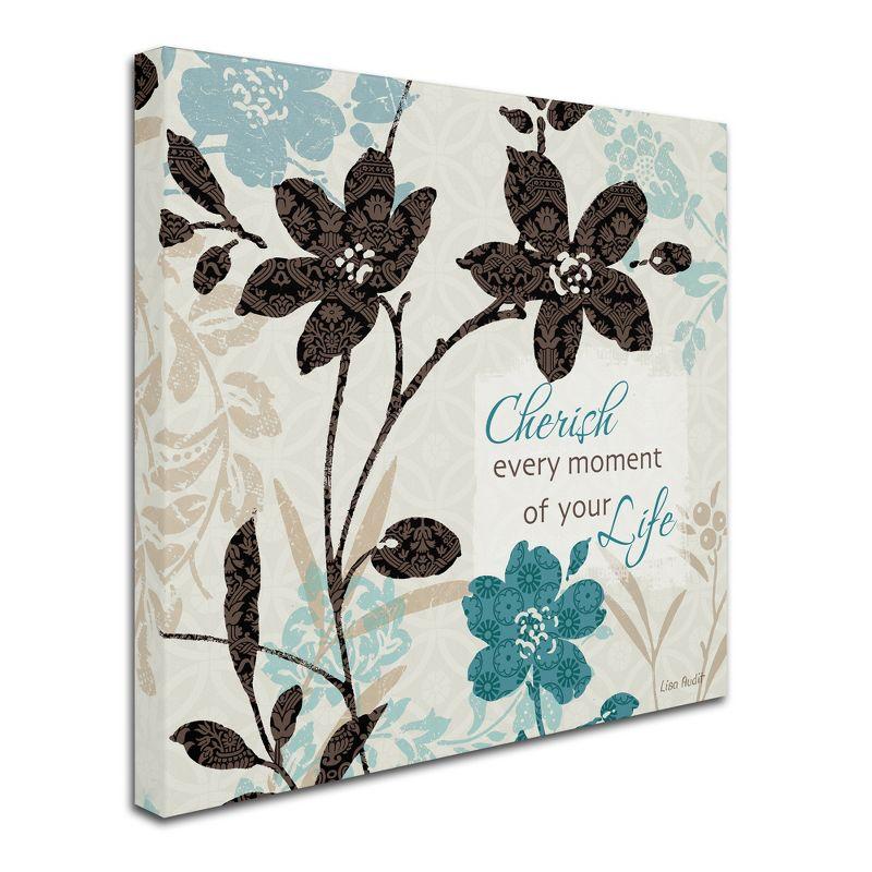 Cherish Every Moment Floral Canvas Art in Blue and Brown