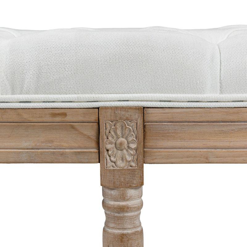 HOMCOM French Vintage Style End of Bed Bench, Linen Upholstered Bench with Thick Padded Seat and Wood Legs, Tufted Bedroom Bench, Cream White