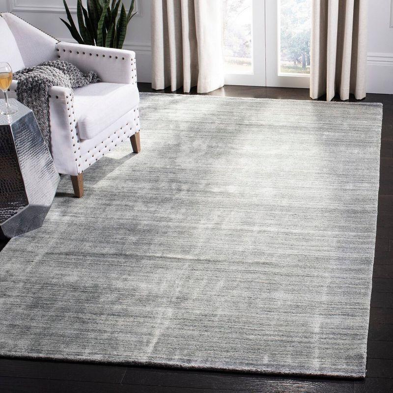 Light Grey Hand-Knotted Wool and Viscose Area Rug 6'x9'