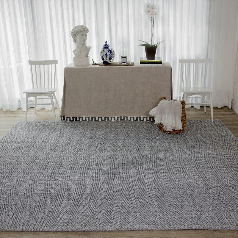 Minimalist Gray Herringbone Handwoven Rectangular Wool-Blend Rug