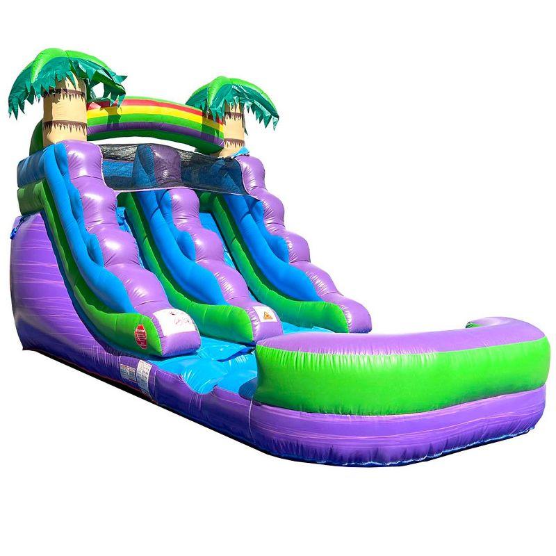 Purple and Green PVC Kids Inflatable Water Slide with Pool