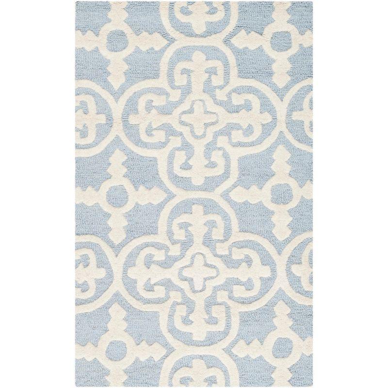 Light Blue and Ivory Hand-Tufted Wool Area Rug