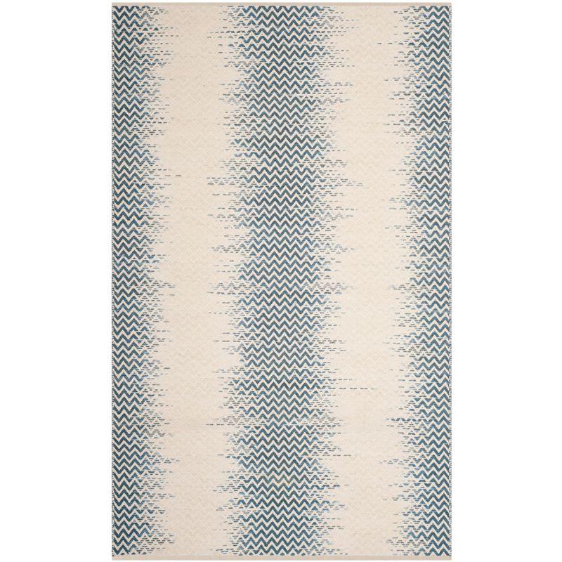 Bohemian Blue and Ivory Handwoven Cotton Kilim Rug - 4' x 6'