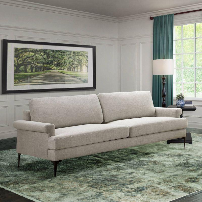 Cream Fabric Sofa with Rolled Arms and Ottoman