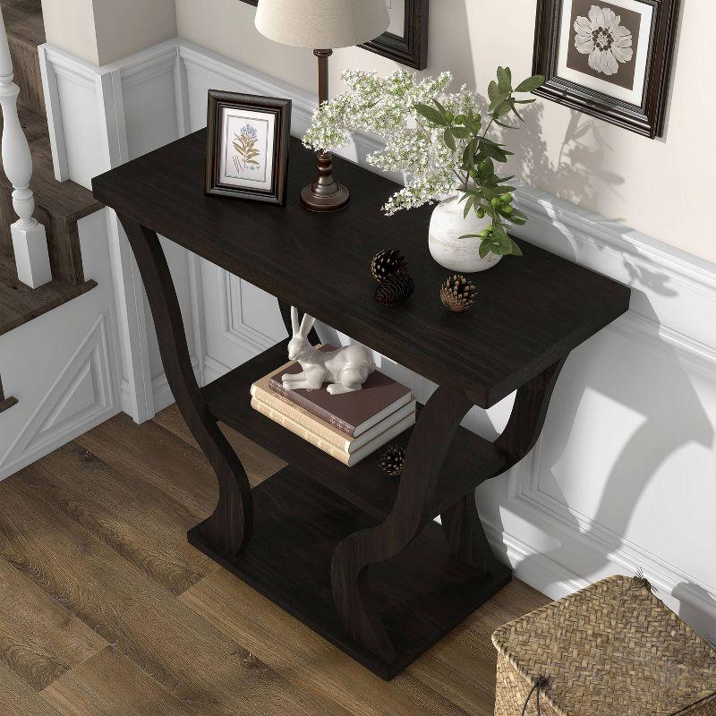 24/7 Shop At Home 39" Niccila Transitional Storage Console Table Espresso: Open Shelves, Particle Board