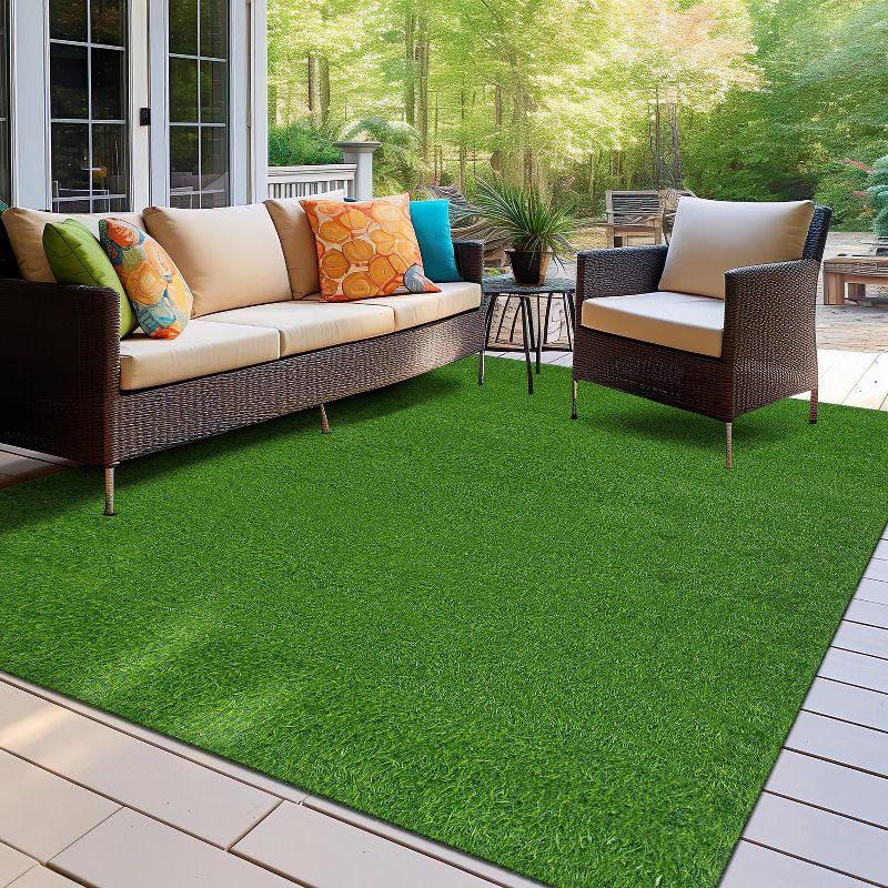 World Rug Gallery Artificial Turf Solid Grass Indoor Outdoor Area Rug