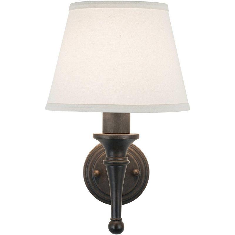 Regency Hill Braidy Farmhouse Rustic Wall Lamp with Cord Cover Bronze Metal Plug-in 7" Light Fixture Ivory Empire Shade for Bedroom Bathroom Vanity