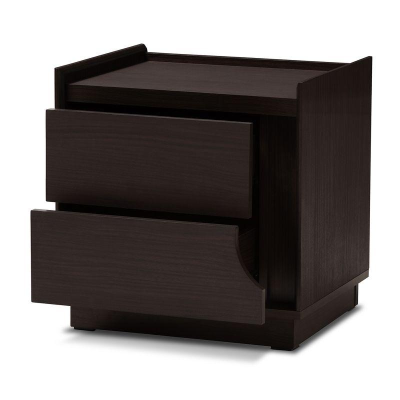 Larsine Finished 2 Drawer Nightstand Brown - Baxton Studio: Modern Design, Cut-Out Handles, Engineered Wood