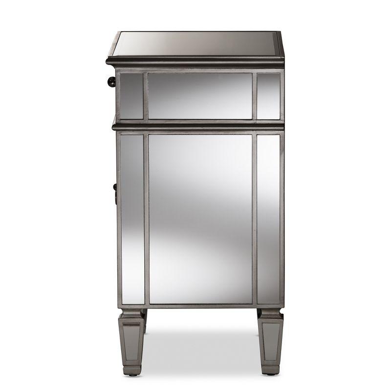 Claudia Hollywood Regency Glamour Style Mirrored Nightstand - Baxton Studio: Silver Lacquered, MDF Composite, No Assembly Required