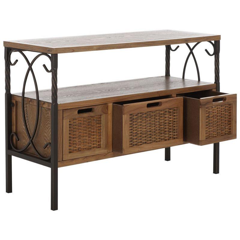 Transitional Joshua Oak 3-Drawer Console Table with Twisted Metal Frame