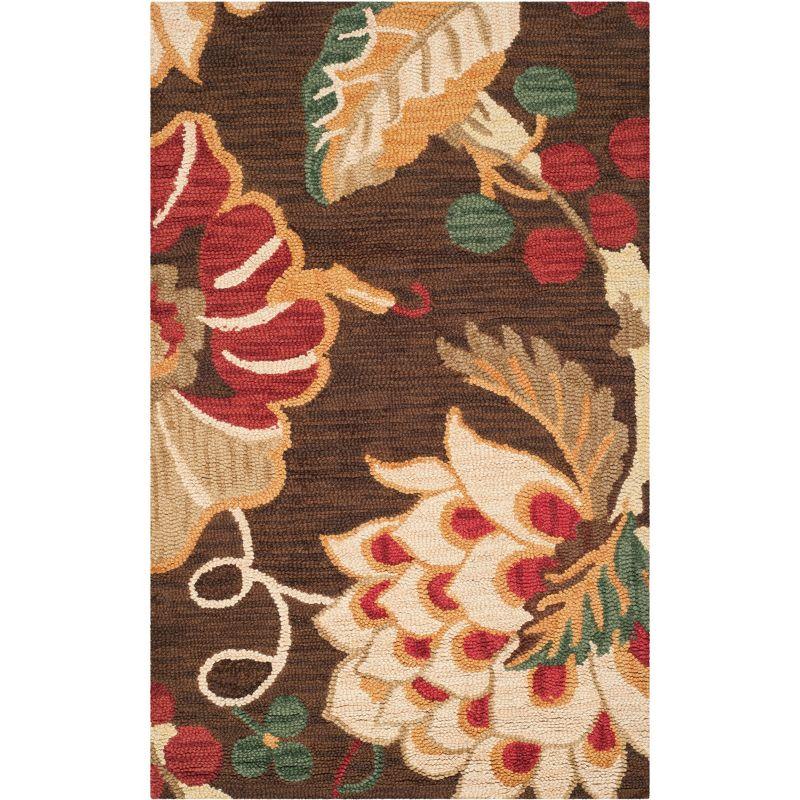 Handmade Red and Brown Floral Wool Area Rug