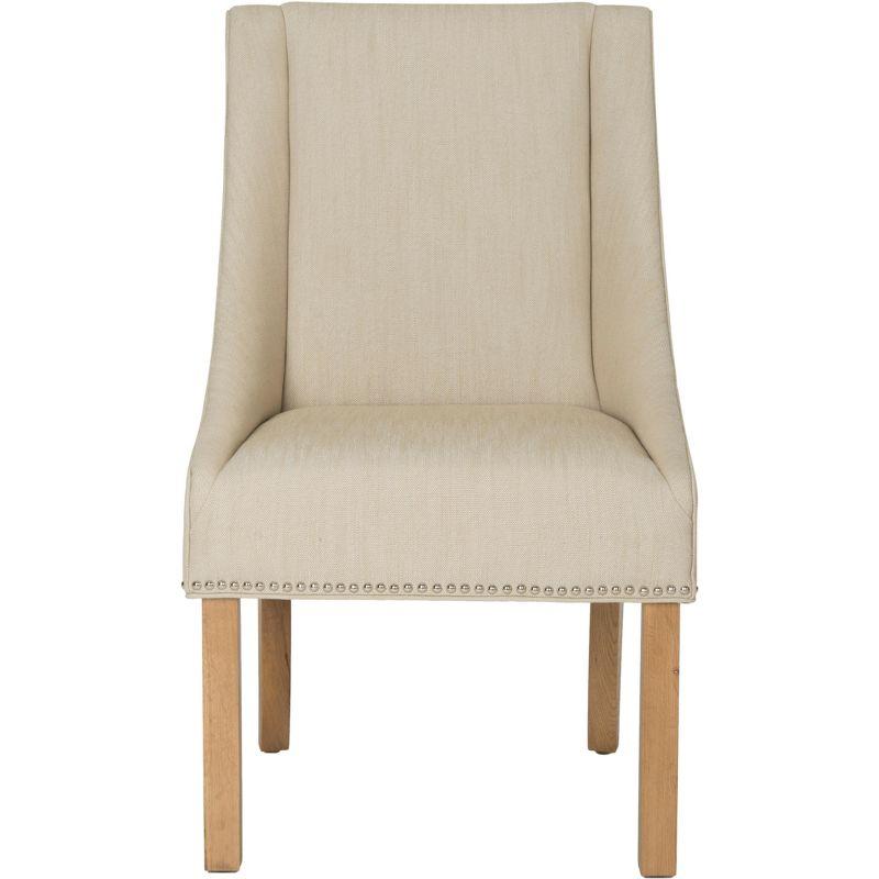 Elegant Beige Linen Upholstered Parsons Side Chair with Silver Nailheads