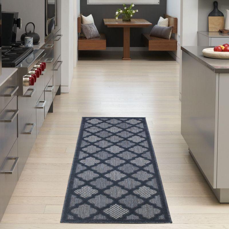 Nourison Trellis Outdoor Runner Rug Navy Blue 2' x 6'