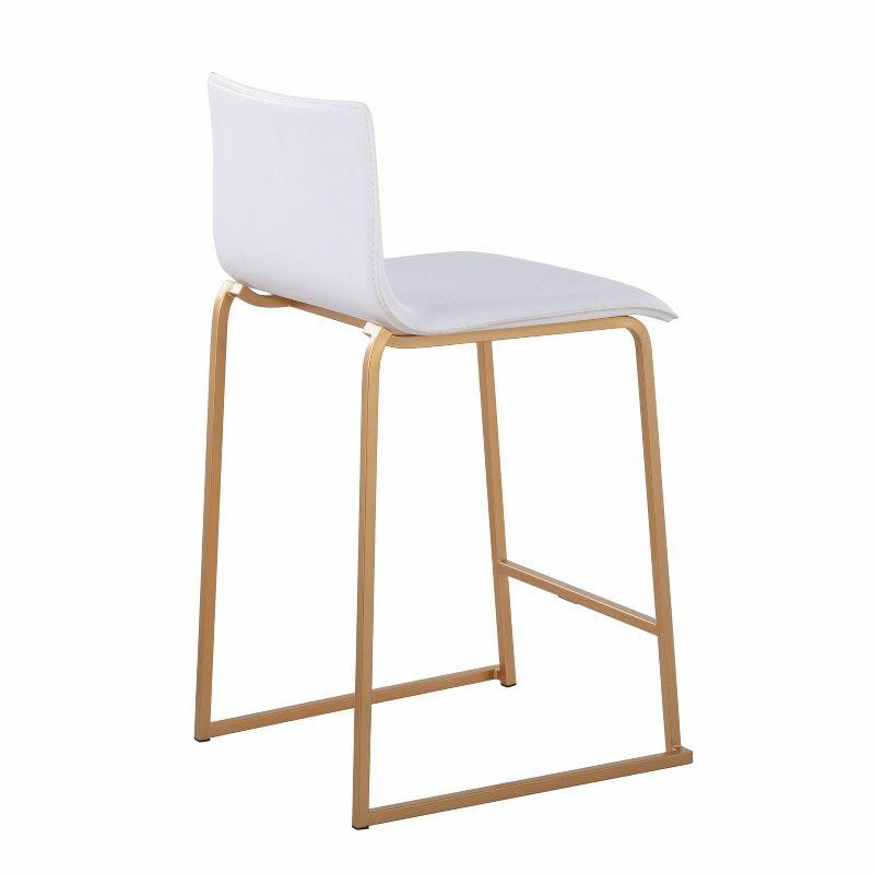 Set of 2 26" Mara Contemporary Counter Height Barstools Gold/White: Faux Leather, Steel Base - LumiSource