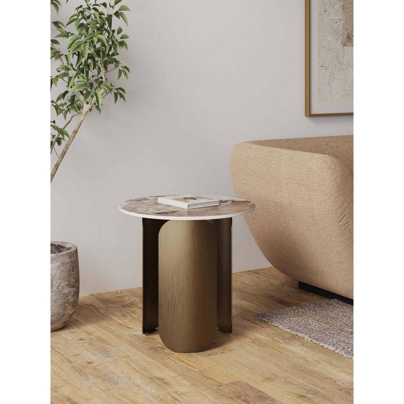 Monica Round Sintered Stone and Gold Metal End Table