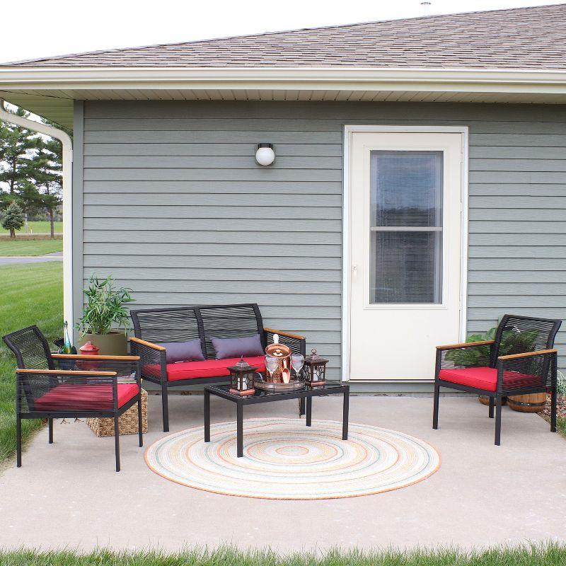 Coachford 4-Piece Resin Rattan Outdoor Patio Set with Red Cushions