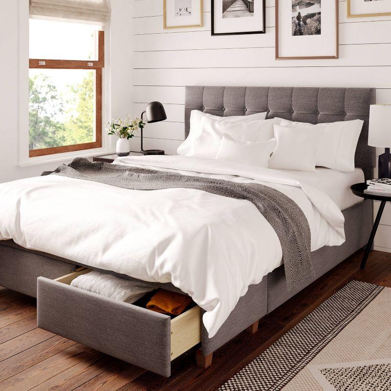 Plush Dark Gray Queen Upholstered Bed with Tufted Headboard and Storage Drawers