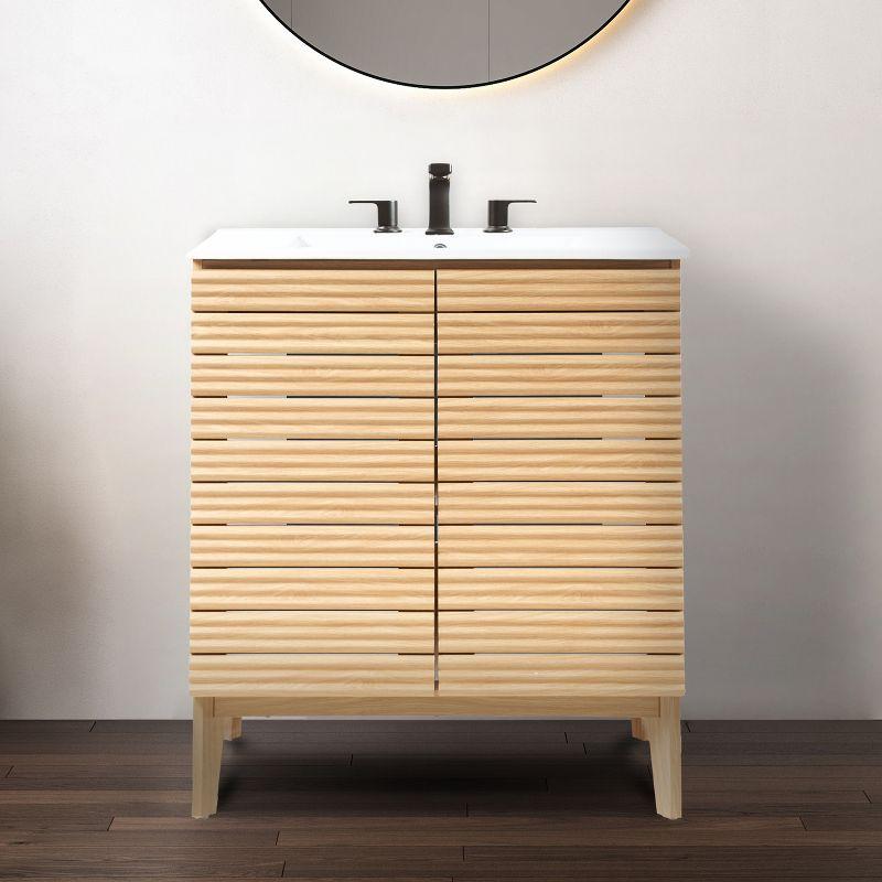 Calandre 30" Slat Modern Farmhouse 2-Shelf Bath Vanity Cabinet Only (Sink Basin not Included)