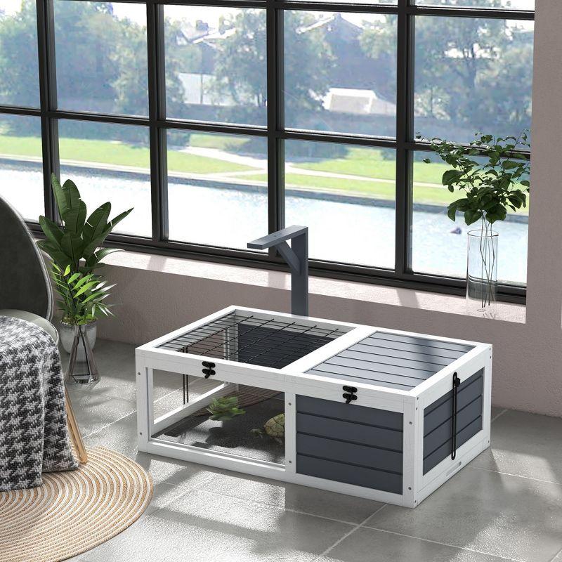 Tucker Murphy Pet™ Tortoise Habitat, Wooden Tortoise House, Indoor Outdoor Tortoise Enclosure With Lamp Holder, Pull-Out Waterproof Trays, Openable Lids, Gray
