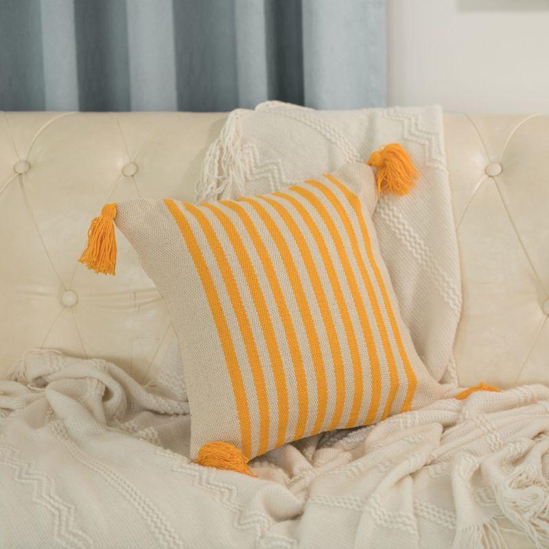 DEERLUX 16" Handwoven Cotton Throw Pillow Cover with Striped Lines, Yellow