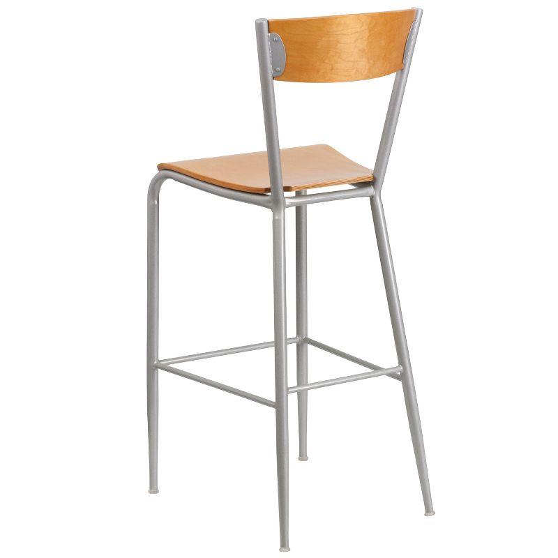 Flash Furniture Invincible Series Silver Metal Restaurant Barstool - Natural Wood Back & Seat