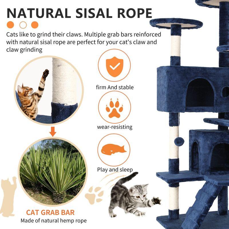 FDW 54in Cat Tree Tower​​ Multi-Level Scratching Post & Play House for Indoor Cats/Kittens, Navy Blue