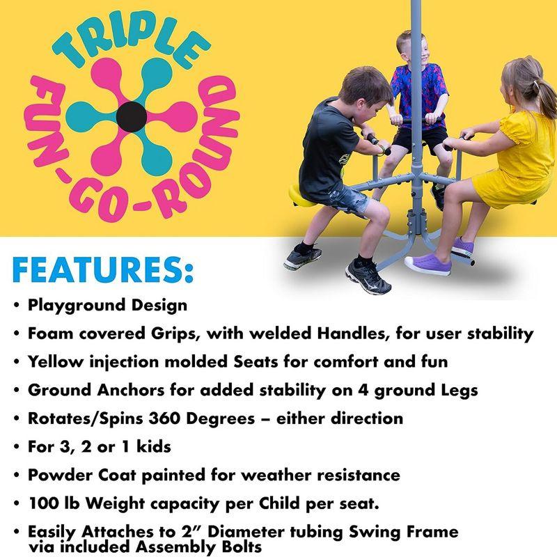 XDP Recreation Triple Fun Go Round 360 Degree Outdoor Spinning and Twirling Kids Playground or Backyard Ride for Up To 3 Children