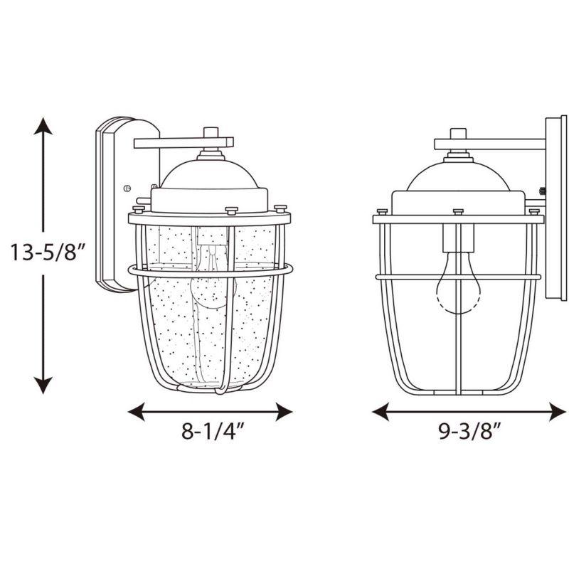 Progress Lighting Holcombe 1-Light Outdoor Wall Lantern in Black with Clear Seeded Glass and Brushed Nickel Interior