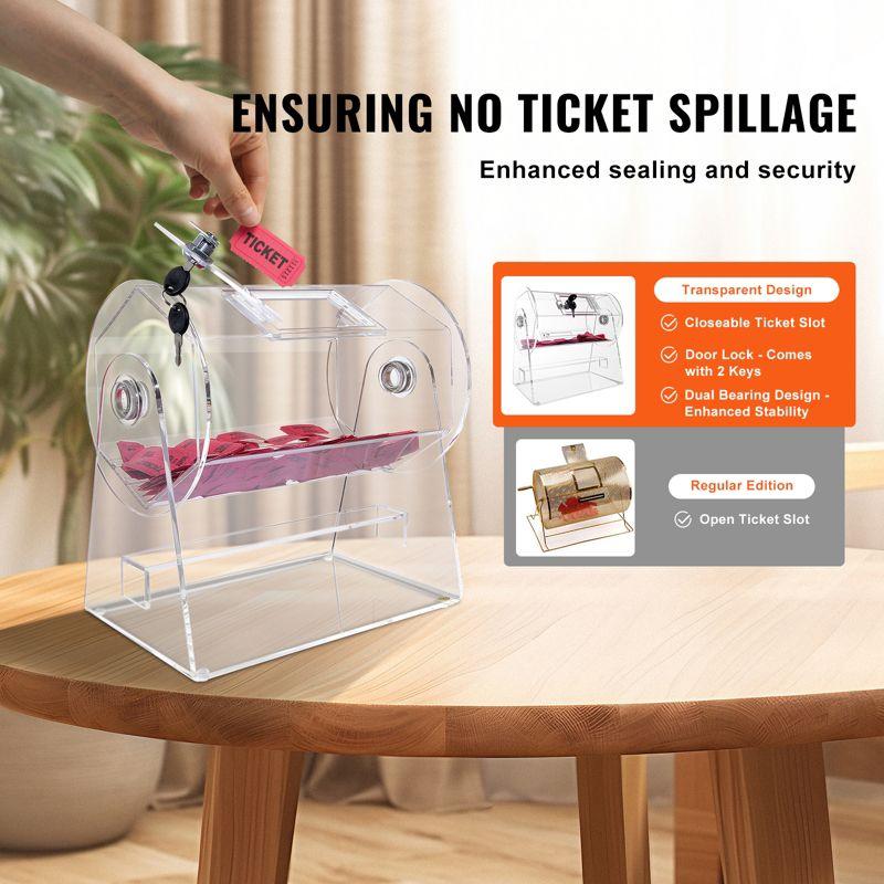 VEVOR Acrylic Raffle Drum, Professional Raffle Ticket Spinning Cage with 2 Keys, Transparent Lottery Spinning Drawing, Holds 2500 Tickets