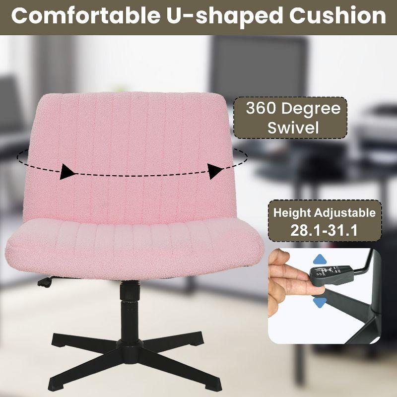 FDW Home Office Chair Armless Cross Legged Desk Chair with Swivel Base and Adjustable Height Upholstered in Faux Leather, Pink