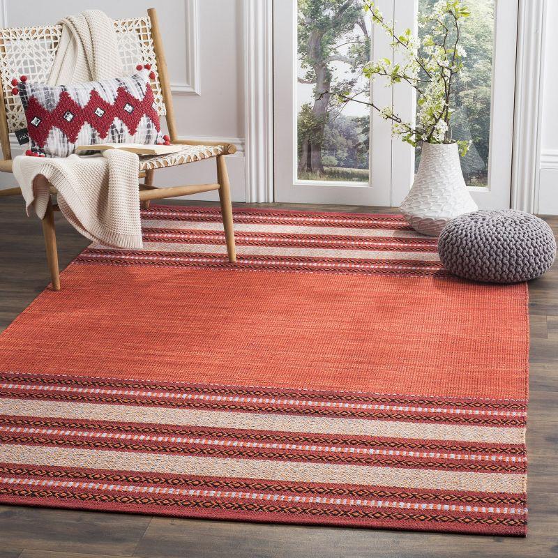 Montauk Red and Ivory Handwoven Cotton Striped Rug