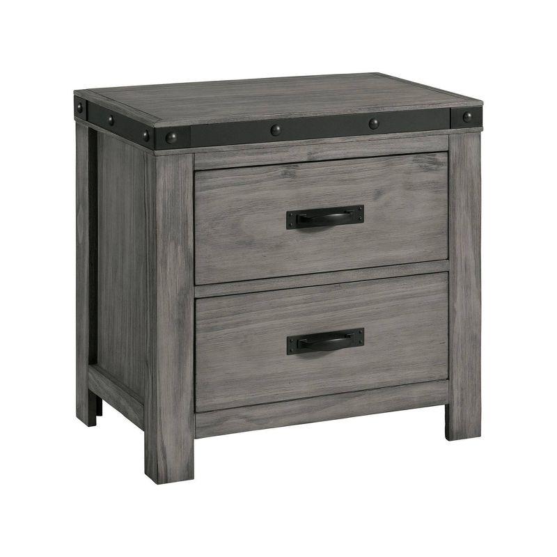 Gray Wood and Metal 2-Drawer Nightstand