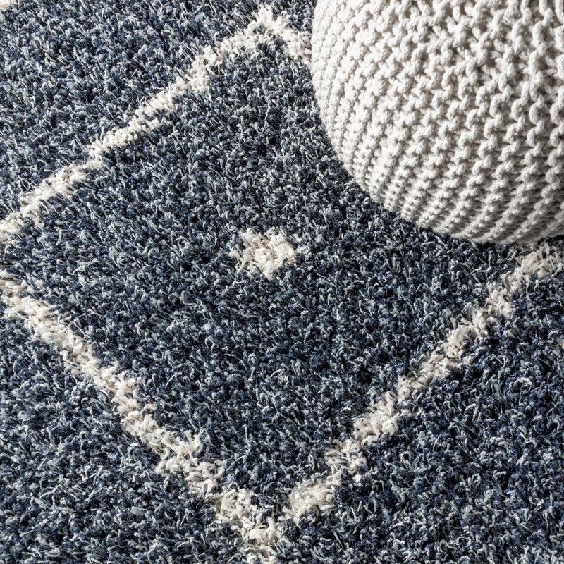 4'x6' Mercer Shag Plush Tassel Moroccan Diamond Area Rug, Denim/Cream - JONATHAN Y