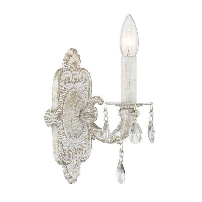 Antique White Wall Sconce with Clear Hand Cut Crystals