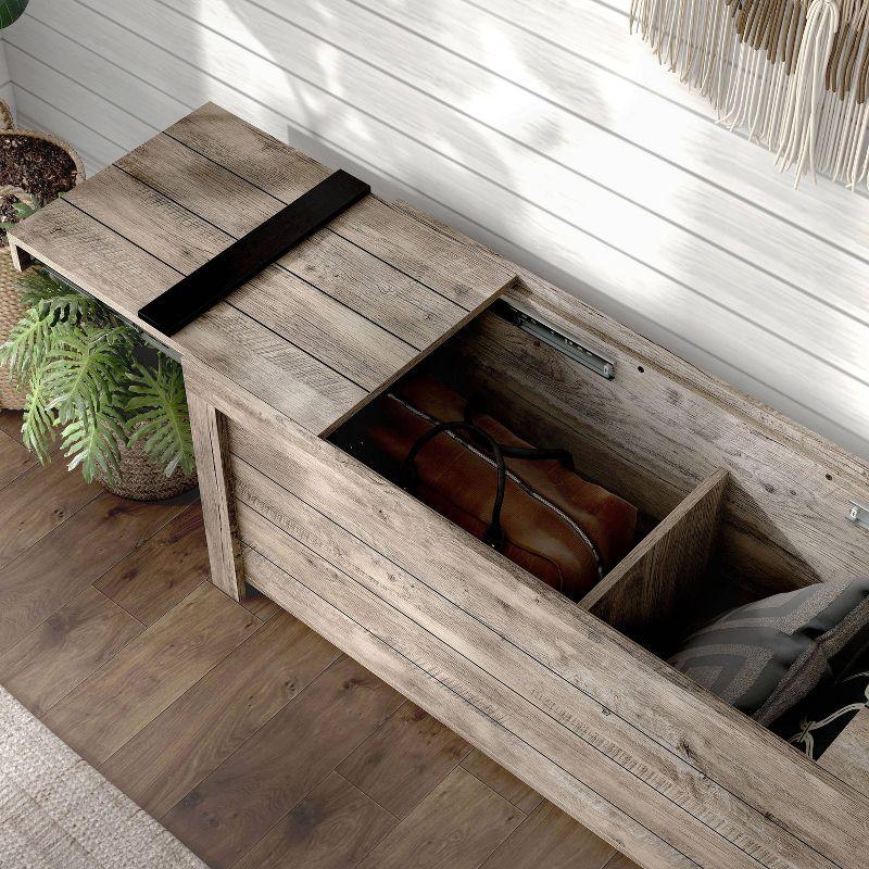 24/7 Shop At Home Mayhearn Farmhouse Storage Bench Weathered Oak: Slide Top, Wood Composite