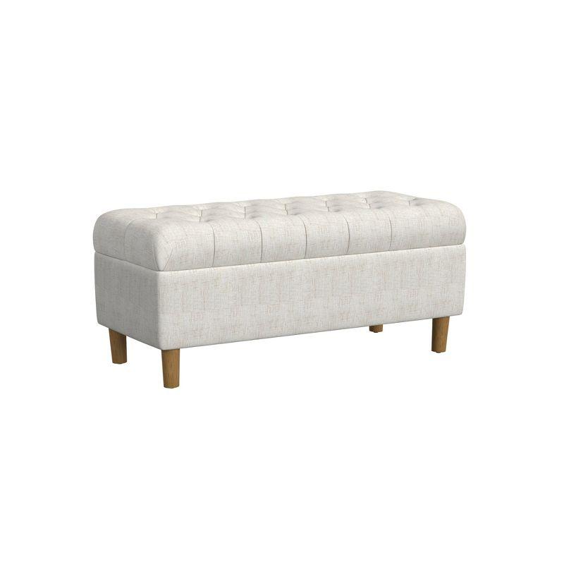 Button Tufted Storage Bench with Cone Wood Legs - HomePop