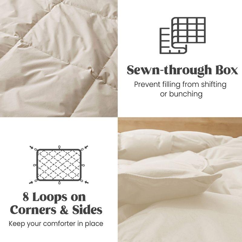 Puredown All Season Organic Cotton Down Comforter - 100% Natural, Chemical-Free, Medium Warmth Duvet Insert, Off-white, Full/Queen