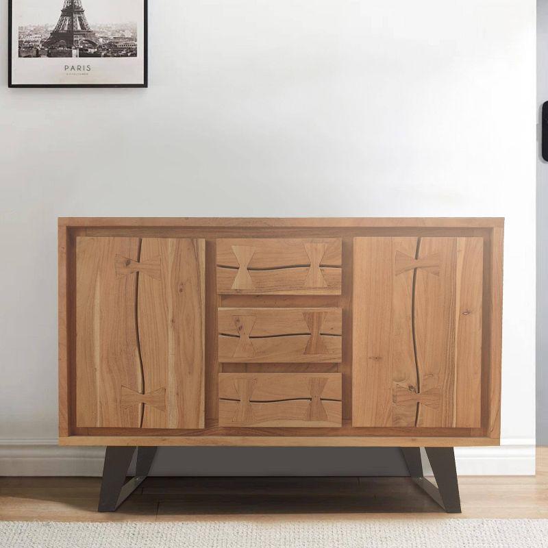 The Urban Port 40" Sideboard Buffet Console with 2 Cabinets Acacia Wood 3 Drawers Black Iron Base Brown/Black