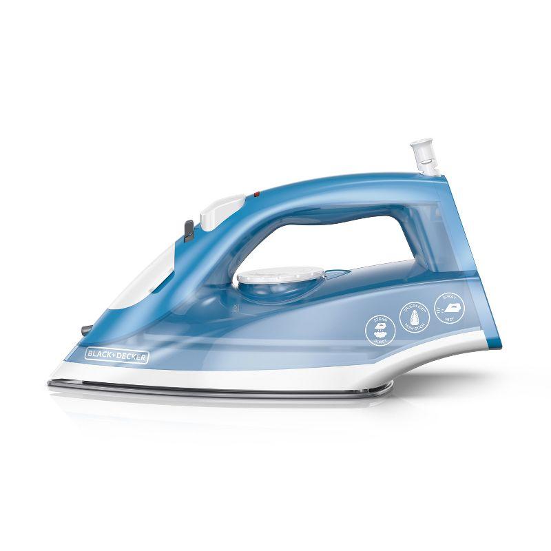 BLACK+DECKER Steam Iron - White: Nonstick Soleplate, Variable Steam, 1200W, Pivoting Cord, 2-Year Warranty, 8ft Cord Length