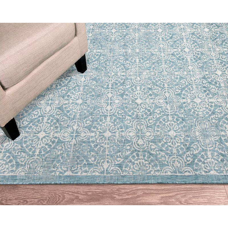 Aqua Antique Tile Medallion Square Outdoor Rug