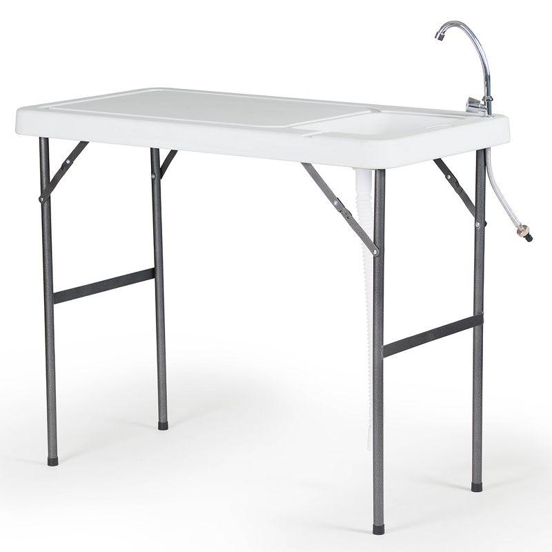 Portable White HDPE Fish Cleaning Table with Sink and Faucet