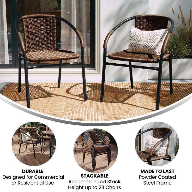 Emma and Oliver 2 Pack Rattan Indoor-Outdoor Restaurant Stack Chair with Curved Back