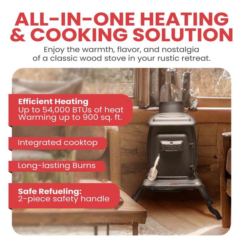 US Stove Company Rustic 900 Square Foot Clean Cast Iron Log Burning Wood Stove  Reaching Up T0 54,000 BTUswith Cool Touch Safety Handle