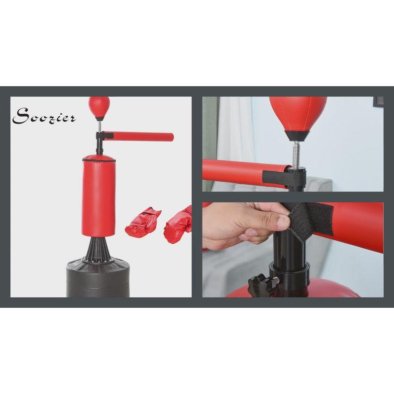 Soozier Boxing Speed Punch Bag Freestanding with Reflex Bar and Gloves Rotating Flexible Arm, Speed Ball, Waterable Base for Adult & Kids, Red