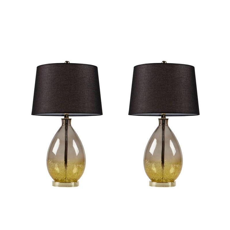 Set of 2 Black and Gold Glass Table Lamps with Drum Shades