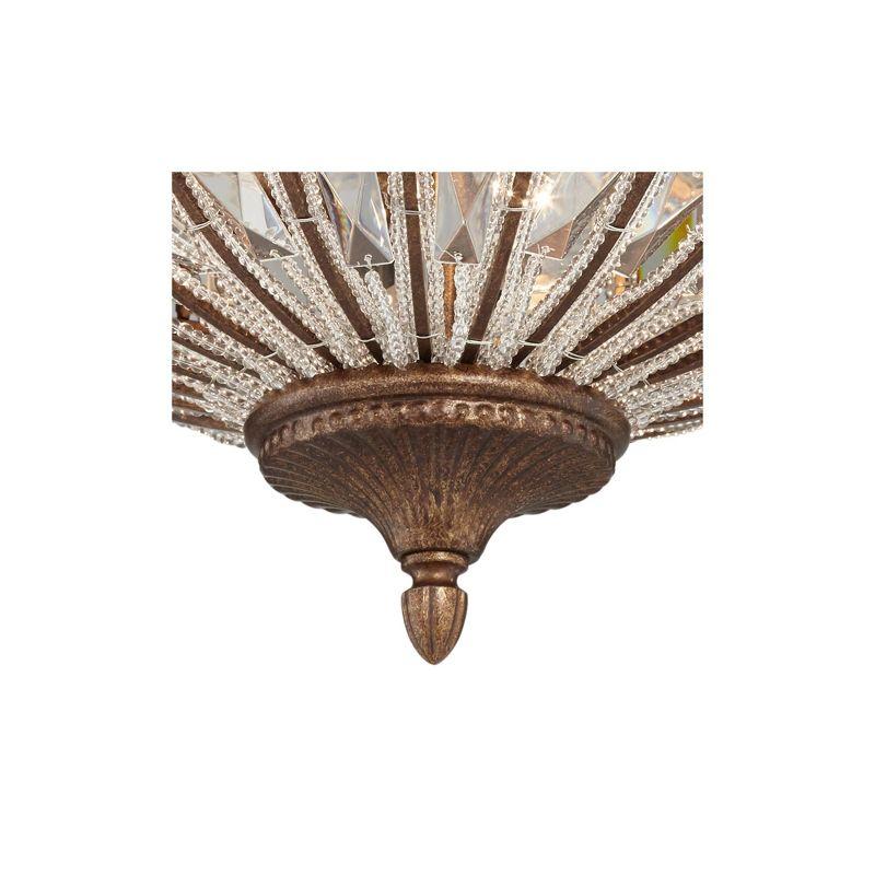 Vienna Full Spectrum Ibeza Vintage Ceiling Light Flush Mount Fixture 15 1/2" Wide Mocha Brown 3-Light Square Cut Crystal for Bedroom Kitchen Hallway