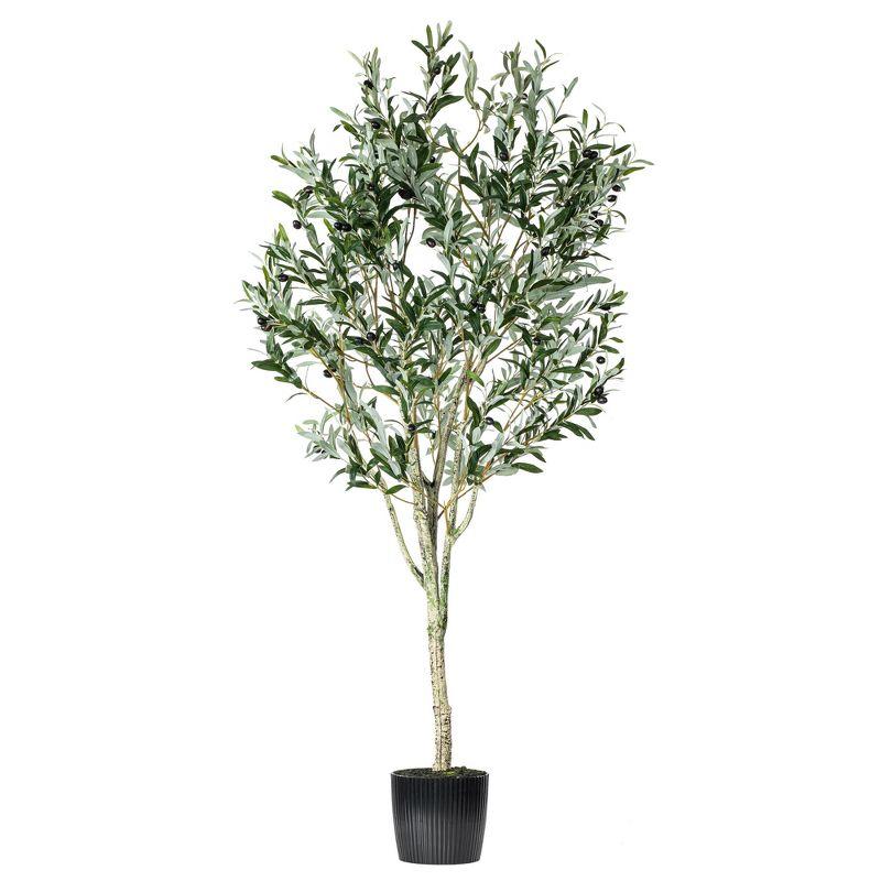 Vickerman Artificial Green Olive Tree in Black Planters Pot.