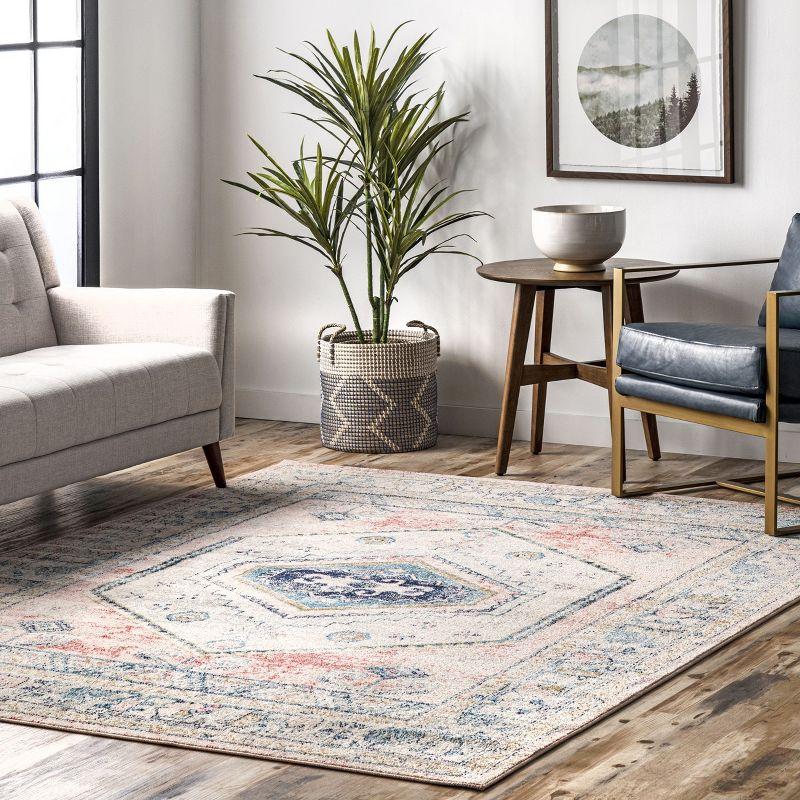 Distressed Blue Oriental 5' x 7' Synthetic Easy-Care Area Rug